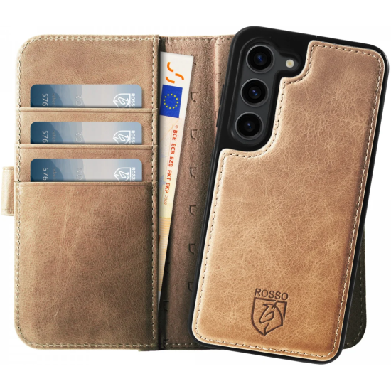 Rosso Elite - MagSafe Δερμάτινη Θήκη / Πορτοφόλι - Samsung Galaxy S23 - Light Brown (8719246420146)