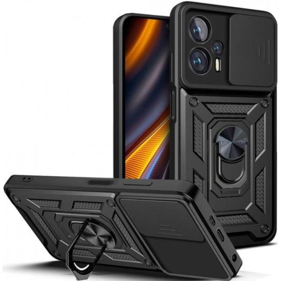 Bodycell Armor Slide - Ανθεκτική Θήκη Xiaomi Poco F5 με Κάλυμμα για την Κάμερα & Μεταλλικό Ring Holder - Black (5206015022074)
