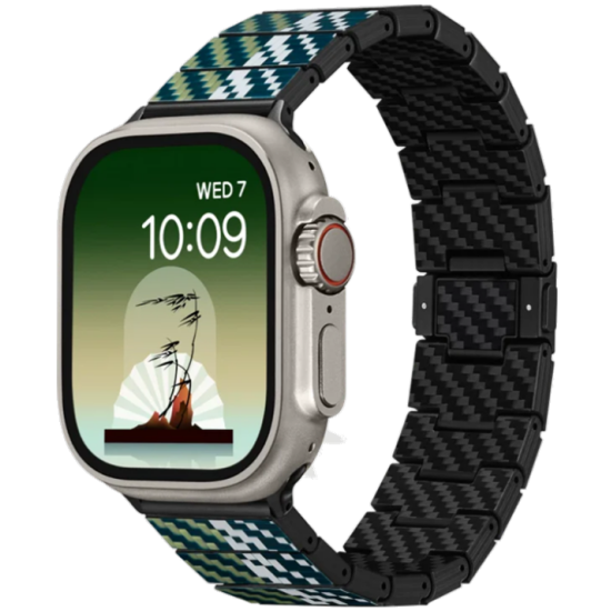 Pitaka Poetry of Things ChromaCarbon Watch Band - Λουράκι από Aramid Fiber / Ανθρακονήματα & Ανοξείδωτο Ατσάλι - Apple Watch Ultra/SE/11/10/9/8/7/6/5/4 (49/46/45/44/42/41/40/38mm) - Wind (AWB2305)