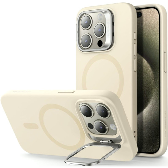 Θήκη iPhone 15 Pro Max ESR Cloud Soft with Stash Stand Ανθεκτική Σιλικόνης με MagSafe & Kickstand - Light Tan (4894240178607)