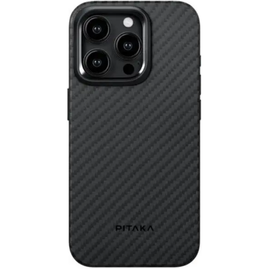 Θήκη iPhone 15 Pro Max Pitaka MagEZ Case Pro 4 με MagSafe Aramid Fiber Body & TPU 1.6mm 1500D - Black / Grey / Twill (KI1501PMP)