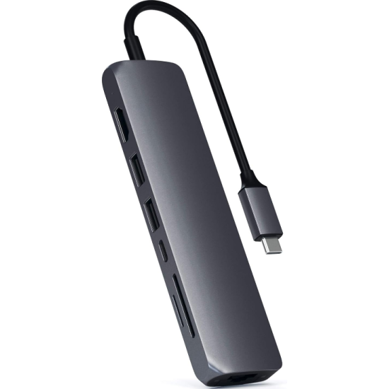 Satechi USB-C Slim Multi-Port with Ethernet Adapter - Αντάπτορας με 2 x USB-A / 1 x Type-C PD 60W / 1 x HDMI 4K 60HZ / 1 x Ethernet / 1 x SD & MicroSD - Space Gray (ST-UCSMA3M)