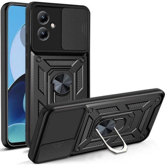Techsuit CamShield - Ανθεκτική Θήκη με Κάλυμμα για την Κάμερα & Μεταλλικό Ring Holder - Motorola Moto G14 - Black (5949419070561)