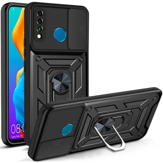 Techsuit CamShield - Ανθεκτική Θήκη με Κάλυμμα για την Κάμερα & Μεταλλικό Ring Holder - Huawei P30 Lite / P30 Lite New Edition - Black (5949419070523)