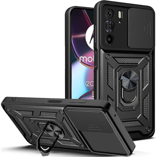 Techsuit CamShield - Ανθεκτική Θήκη με Κάλυμμα για την Κάμερα & Μεταλλικό Ring Holder - Motorola Edge 30 Pro - Black (5949419070653)