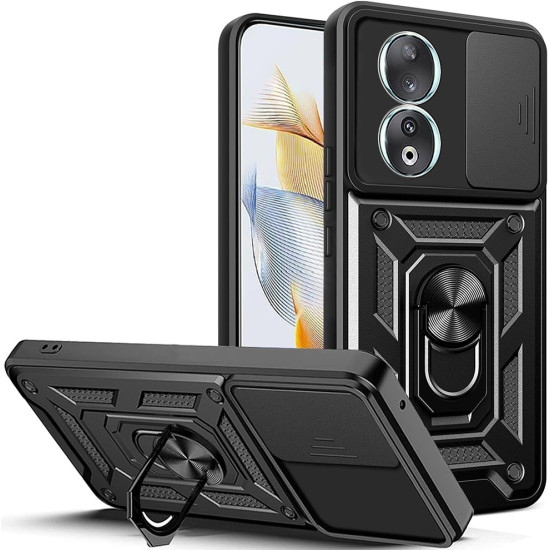 Techsuit CamShield - Ανθεκτική Θήκη με Κάλυμμα για την Κάμερα & Μεταλλικό Ring Holder - Honor 90 - Black (5949419070486)
