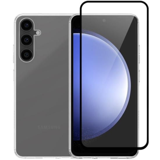 Vivid Σετ Διάφανη Θήκη Σιλικόνης Gelly & Full Face Tempered Glass - Samsung Galaxy S23 FE - Transparent / Black (VIGELLY339GLASSBK)
