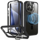 ESR Armor Tough with Stash Stand HaloLock - Ανθεκτική 360° Διάφανη MagSafe Θήκη με Kickstand & Tempered Glass για Φακό Κάμερας - Apple iPhone 15 Pro Max - Clear / Black (4894240176658)