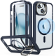 ESR Armor Tough with Stash Stand HaloLock - Ανθεκτική 360° Διάφανη MagSafe Θήκη με Kickstand & Tempered Glass για Φακό Κάμερας - Apple iPhone 15 - Clear / Dark Blue (4894240176603)