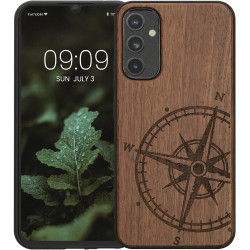 KWmobile Σκληρή Ξύλινη Θήκη με TPU Bumper - Samsung Galaxy A34 - Walnut / Navigational Compass (60813.01)