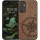 KWmobile Σκληρή Ξύλινη Θήκη με TPU Bumper - Samsung Galaxy A34 - Walnut / Navigational Compass (60813.01)