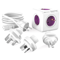 Allocacoc PowerCube Rewirable - Πολύπριζο με 4 Υποδοχές Type-F 1500W / 3 x Βύσματα US / UK / AU & 1 x Καλώδιο IEC EU 100cm - Orchid Purple - 2 Έτη Εγγύηση (1801/DERW3P)