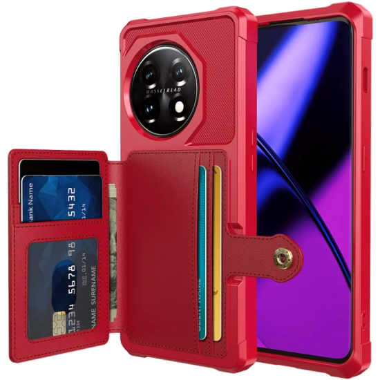 HappyCase 3 σε 1 - Θήκη Σιλικόνης με Ενσωματωμένο PU Πορτοφόλι - OnePlus 11 - Red (8719246420689)