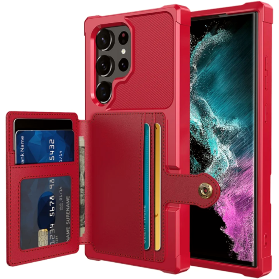 HappyCase 3 σε 1 - Θήκη Σιλικόνης με Ενσωματωμένο PU Πορτοφόλι - Samsung Galaxy S23 Ultra - Red (8719246420764)