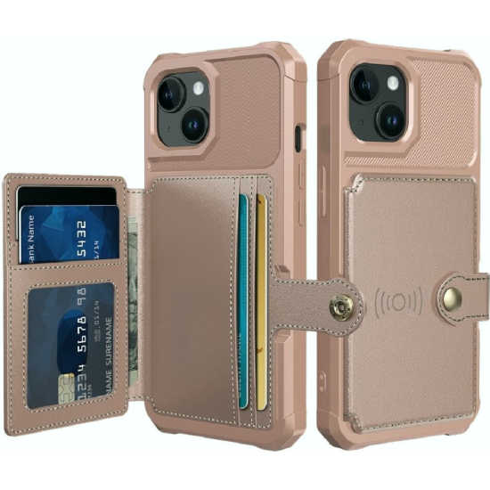 HappyCase 3 σε 1 - Θήκη Σιλικόνης με Ενσωματωμένο PU Πορτοφόλι - Apple iPhone 15 Plus - Pink (8719246421006)
