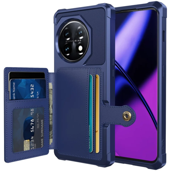 HappyCase 3 σε 1 - Θήκη Σιλικόνης με Ενσωματωμένο PU Πορτοφόλι - OnePlus 11 - Dark Blue (8719246421488)