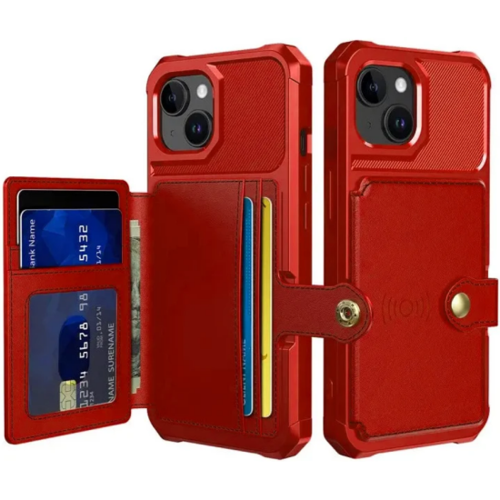 HappyCase 3 σε 1 - Θήκη Σιλικόνης με Ενσωματωμένο PU Πορτοφόλι - Apple iPhone 15 Plus - Red (8719246420603)