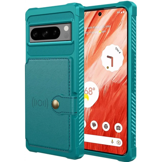 HappyCase 3 σε 1 - Θήκη Σιλικόνης με Ενσωματωμένο PU Πορτοφόλι - Google Pixel 8 Pro - Blue (8719246421273)