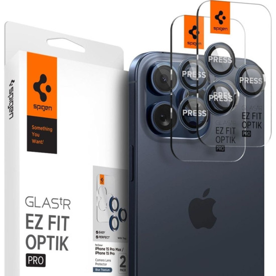 Spigen GLAS.tR EZ Fit OPTIK Pro Camera Lens Protector - Αντιχαρακτικό Προστατευτικό Γυαλί για Φακό Κάμερας Apple iPhone 17 Pro / 17 Pro Max / 16 Pro / 16 Pro Max / 15 Pro / 15 Pro Max / 14 Pro / 14 Pro Max - 2 Τεμάχια - Blue Titanium (AGL07164)