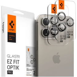 Spigen GLAS.tR EZ Fit OPTIK Pro Camera Lens Protector - Αντιχαρακτικό Προστατευτικό Γυαλί για Φακό Κάμερας Apple iPhone 17 Pro / 17 Pro Max / 16 Pro / 16 Pro Max / 15 Pro / 15 Pro Max / 14 Pro / 14 Pro Max - 2 Τεμάχια - Natural Titanium (AGL07163)