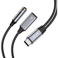 Tech-Protect Ultraboost - Αντάπτορας Ήχου και Φόρτισης - Type-C (Male) σε 3.5mm Mini Jack (Female) / Type-C (Female) - 60W - Black (9319456607383)