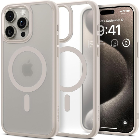Θήκη Apple iPhone 15 Pro Max - Spigen Ultra Hybrid MagFit με MagSafe - Frost Natural Titanium (ACS07210)
