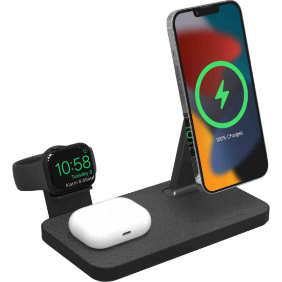 Mophie Snap+ 3 in 1 Wireless Charging Stand - Μαγνητική Βάση Ασύρματης Φόρτισης MagSafe για iPhone & Android / Apple Watch & Galaxy Watch / AirPods - 15W - Black (401309756)