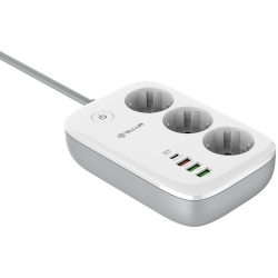 Tellur Wi-Fi Smart Power Strip - Wi-Fi Πολύπριζο με 3 x Υποδοχές Schuko 2500W με Διακόπτη & Καλώδιο 200cm - 3 x USB-A / 1 x Type-C 30W - White (TLL331521)