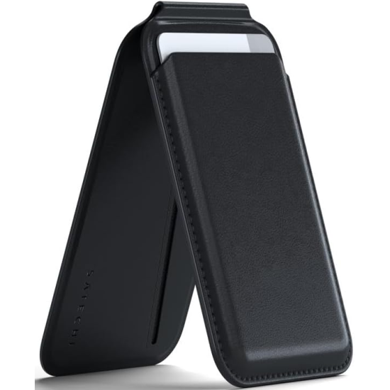 Satechi Vegan-Leather Magnetic Wallet Stand - MagSafe Θήκη - Πορτοφόλι για Κάρτες / Αναδιπλούμενη Βάση από Δέρμα Vegan - Black (ST-VLWK)