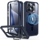 ESR Armor Tough with Stash Stand HaloLock - Ανθεκτική 360° Διάφανη MagSafe Θήκη με Kickstand & Tempered Glass για Φακό Κάμερας - Apple iPhone 15 Pro - Clear / Dark Blue (4894240176641)