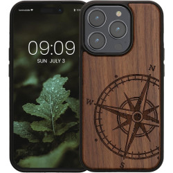 KWmobile Σκληρή Ξύλινη Θήκη με TPU Bumper - Apple iPhone 15 Pro - Walnut / Navigational Compass (62013.01)