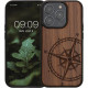 KWmobile Σκληρή Ξύλινη Θήκη με TPU Bumper - Apple iPhone 15 Pro - Walnut / Navigational Compass (62013.01)
