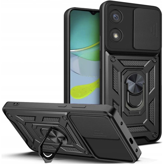 Techsuit CamShield - Ανθεκτική Θήκη με Κάλυμμα για την Κάμερα & Μεταλλικό Ring Holder - Motorola Moto E13 - Black (5949419070592)