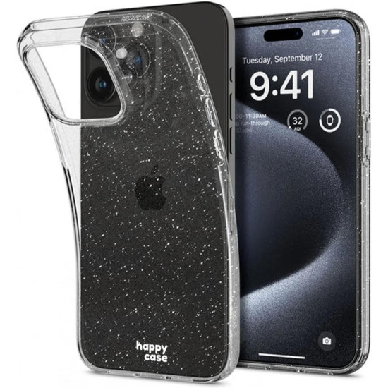 HappyCase Διάφανη Θήκη Σιλικόνης Apple iPhone 15 Pro - Glitter Print (8719246420429)