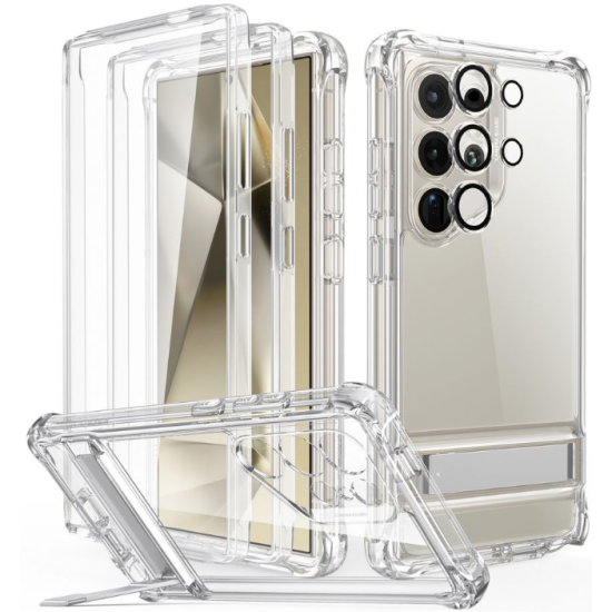 Ανθεκτική 360° Full Body Διάφανη Θήκη με Kickstand & Tempered Glass για Φακό Κάμερας - Samsung Galaxy S24 Ultra - ESR Armor Kickstand Case - Clear (4894240189955)