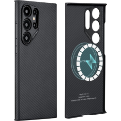 MagSafe Θήκη Aramid Fiber Body - Samsung Galaxy S24 Ultra - Pitaka MagEZ Case 4 - 1mm - 600D - Black / Grey / Twill (KS2401U)