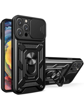 Θήκη Apple iPhone 15 Pro Max - Bodycell Armor Slide Ανθεκτική με Κάλυμμα για την Κάμερα & Μεταλλικό Ring Holder - Black (5206015072567)