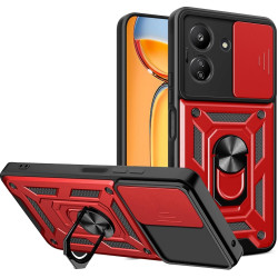 Bodycell Armor Slide - Ανθεκτική Θήκη Xiaomi Redmi 13C 4G / Poco C65 με Κάλυμμα για την Κάμερα & Μεταλλικό Ring Holder - Red (5206015072871)