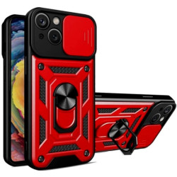 Bodycell Armor Slide - Ανθεκτική Θήκη Apple iPhone 15 Plus με Κάλυμμα για την Κάμερα & Μεταλλικό Ring Holder - Red (5206015072420)