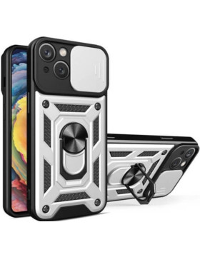 Bodycell Armor Slide - Ανθεκτική Θήκη Apple iPhone 15 με Κάλυμμα για την Κάμερα & Μεταλλικό Ring Holder - Silver (5206015017292)