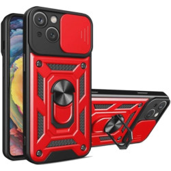 Bodycell Armor Slide - Ανθεκτική Θήκη Apple iPhone 15 με Κάλυμμα για την Κάμερα & Μεταλλικό Ring Holder - Red (5206015017148)