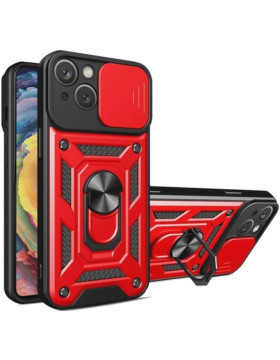 Bodycell Armor Slide - Ανθεκτική Θήκη Apple iPhone 15 με Κάλυμμα για την Κάμερα & Μεταλλικό Ring Holder - Red (5206015017148)