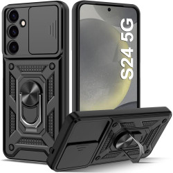 Ανθεκτική Θήκη με Κάλυμμα για την Κάμερα & Μεταλλικό Ring Holder - Samsung Galaxy S24 - Bodycell Armor Slide - Black (5206015072659)