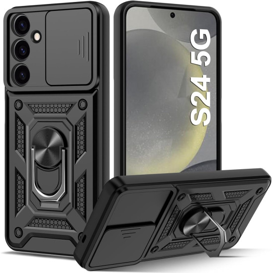 Ανθεκτική Θήκη με Κάλυμμα για την Κάμερα & Μεταλλικό Ring Holder - Samsung Galaxy S24 - Bodycell Armor Slide - Black (5206015072659)