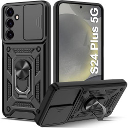 Ανθεκτική Θήκη με Κάλυμμα για την Κάμερα & Μεταλλικό Ring Holder - Samsung Galaxy S24 Plus - Bodycell Armor Slide - Black (5206015072680)