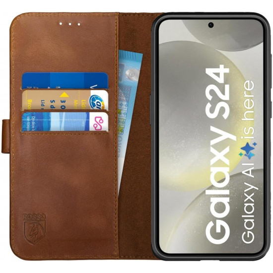 Δερμάτινη Θήκη Πορτοφόλι - Samsung Galaxy S24 - Rosso Deluxe - Brown (8719246427077)
