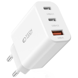 Tech-Protect C30W - Ταχυφορτιστής Ταξιδιού / Αντάπτορας με 1 x USB-A / 2 x Type-C - 30W - White (9490713935262)