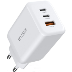 Tech-Protect C65W - Ταχυφορτιστής Ταξιδιού / Αντάπτορας με 1 x USB-A / 2 x Type-C - 65W - White (9490713934517)