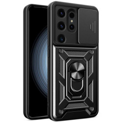 Ανθεκτική Θήκη με Κάλυμμα για την Κάμερα & Μεταλλικό Ring Holder - Samsung Galaxy S24 Ultra - Bodycell Armor Slide - Black (5206015072710)