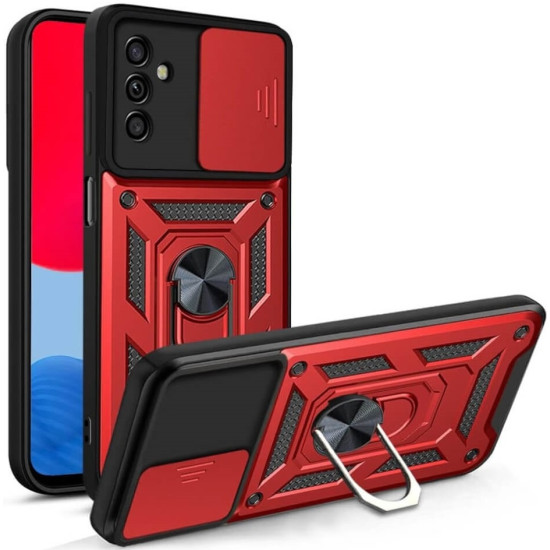Bodycell Armor Slide - Ανθεκτική Θήκη Samsung Galaxy M34 5G με Κάλυμμα για την Κάμερα & Μεταλλικό Ring Holder - Red (5206015072635)
